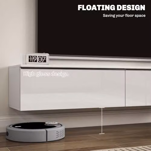 HOMCOM High Gloss Wall Mounted TV Stand Unit with Storage, White – 3