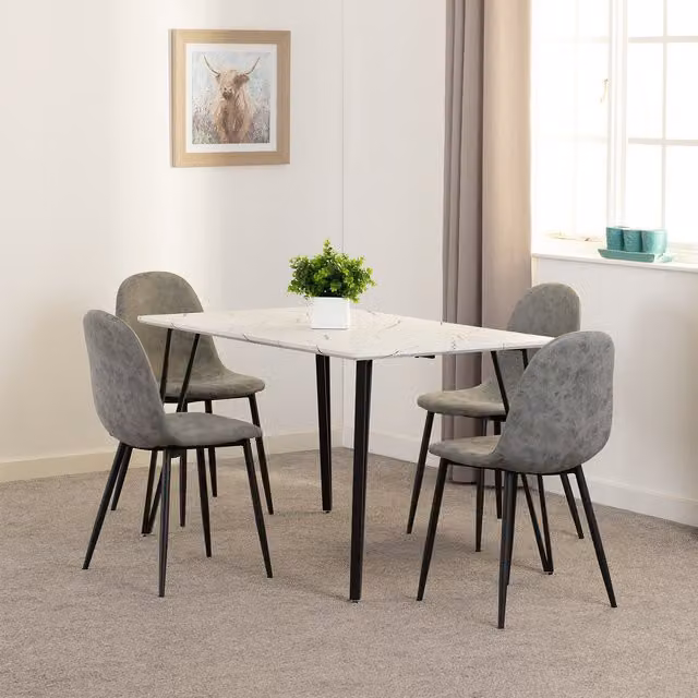 Seconique Marlow and Athens Dining Set with White Marble Effect Table and Grey PU Chairs
