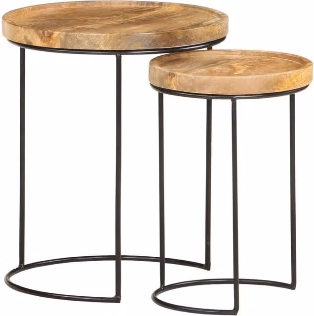 Berkfield Home 2 Piece Vintage Round Mango Wood and Steel Coffee Table Set in Brown