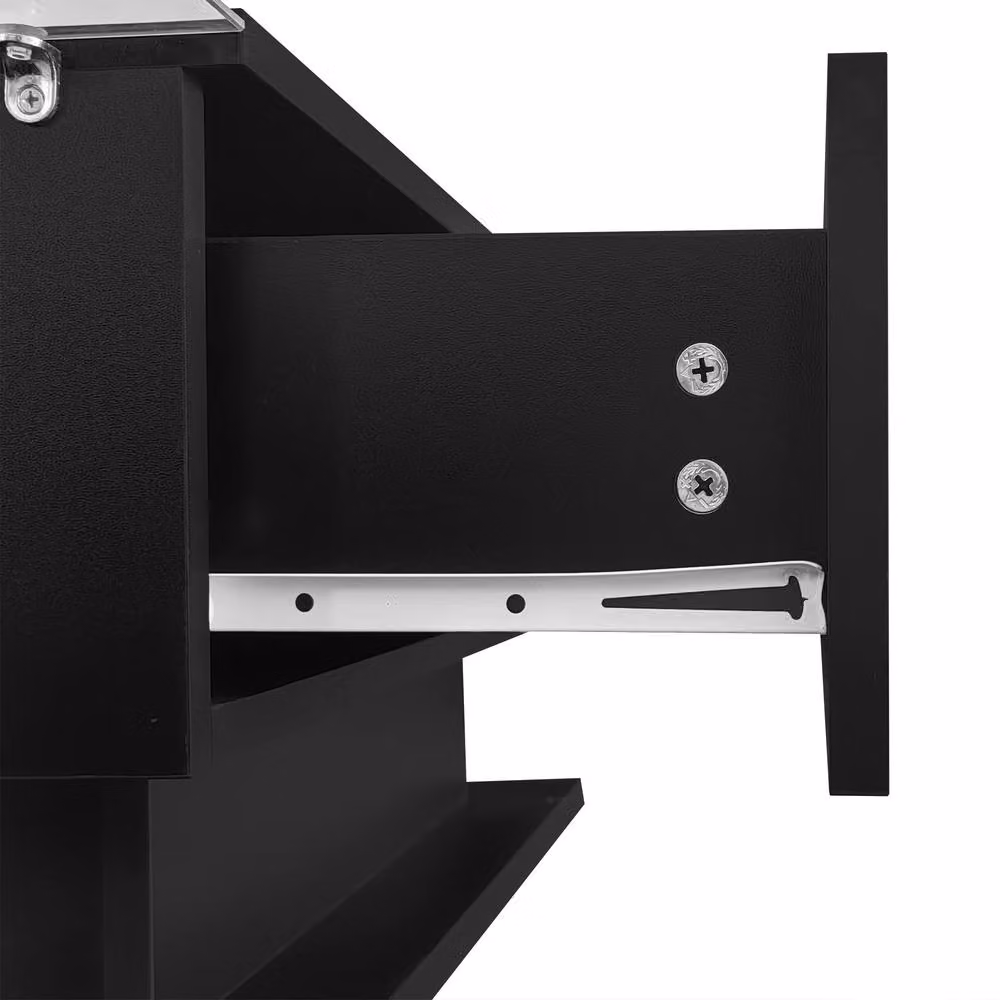 Merax High Gloss LED Coffee Table with Glass Shelf and Drawer in Black – 7