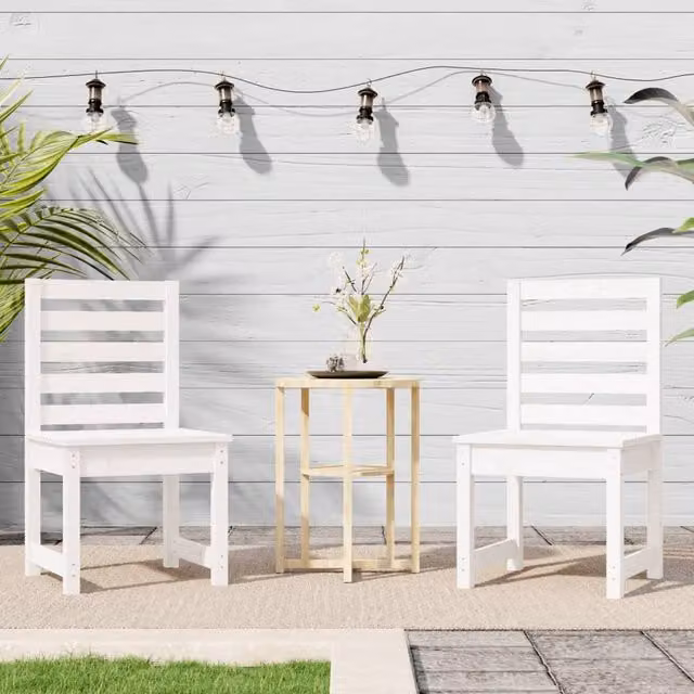 Berkfield Home Beautiful Garden Chairs, 2 Piece Set, White Lacquered Solid Pine Wood, W/D/H: 40.5 x 48 x 91.5 cm – 1