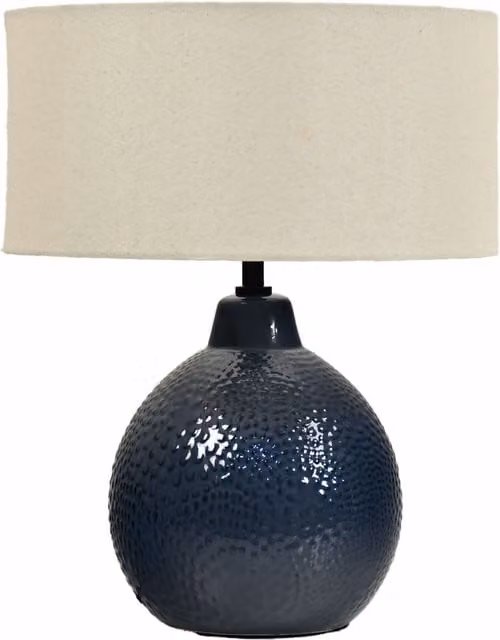 Lighting123 Amalfi Ceramic Table Lamp with Blue and Beige Fabric Shade