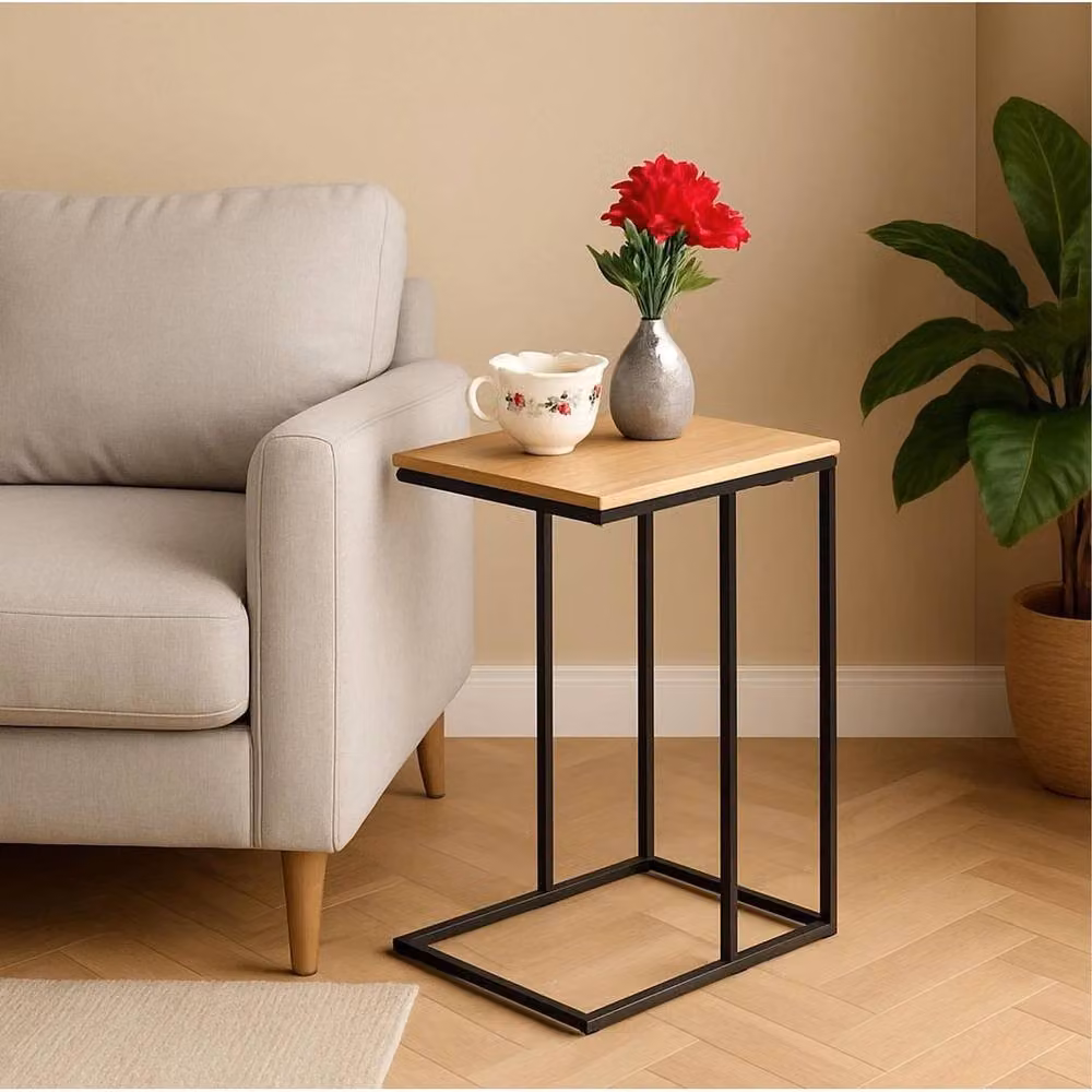 KORVIXA C Shaped Oak Side Table and Sofa End Table in Brown, W/D/H: 100 x 100 x 59 cm – 3