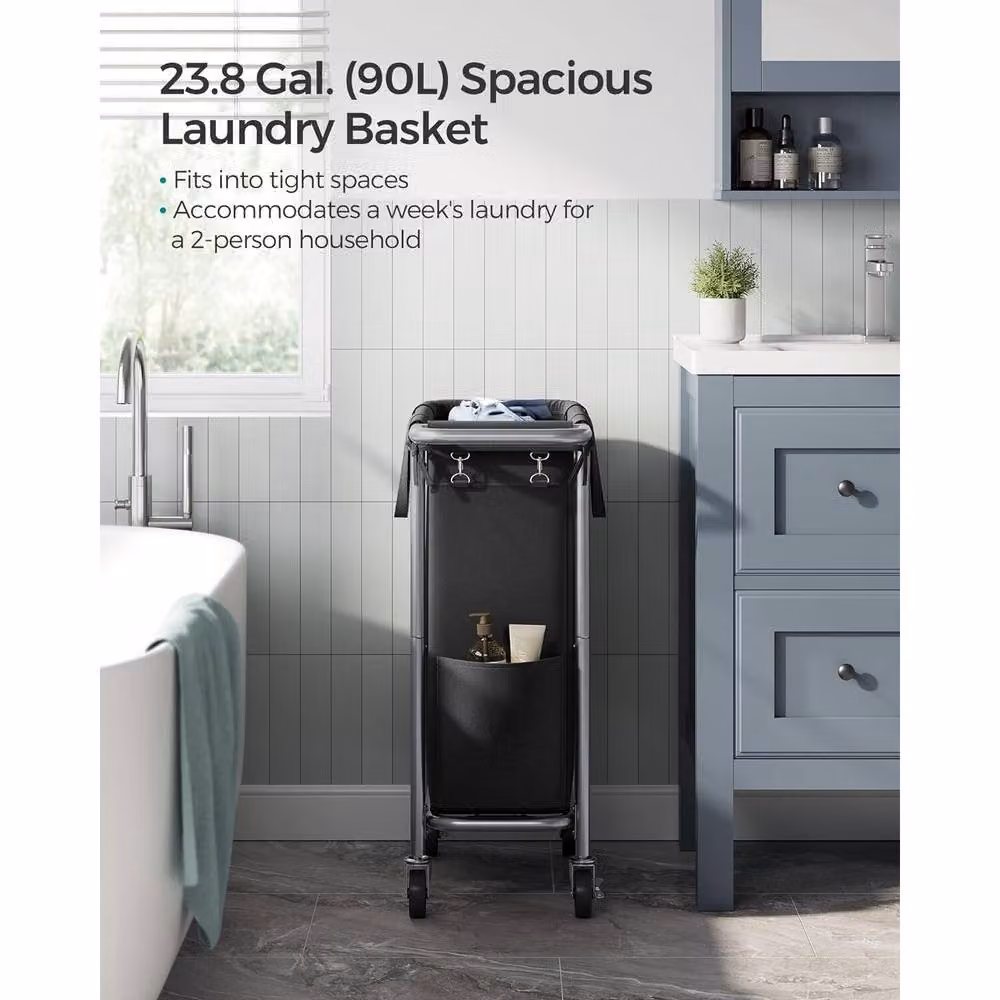 SONGMICS Wheeled Laundry Hamper with Removable Liner and Handles, Black – 3