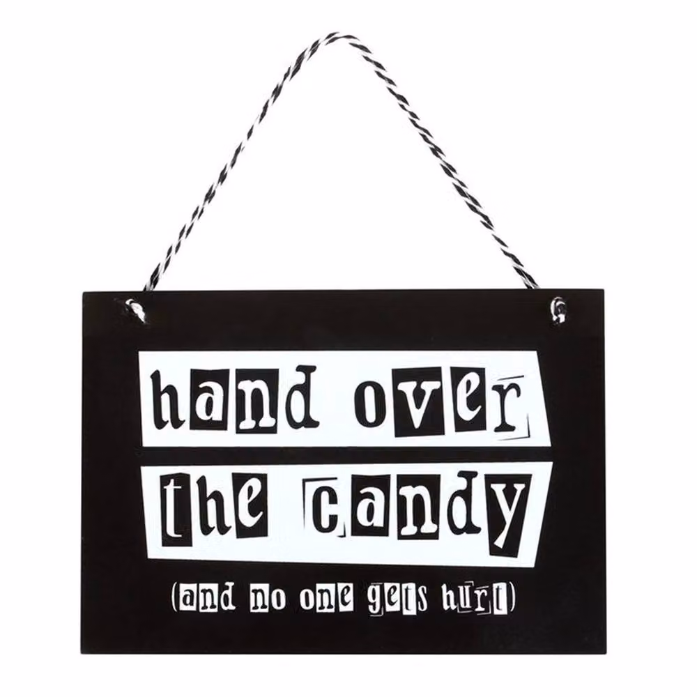 Uniqueful Hand Over the Candy Halloween Hanging Sign in Black and White, W: 15 cm, H: 15 cm – 3