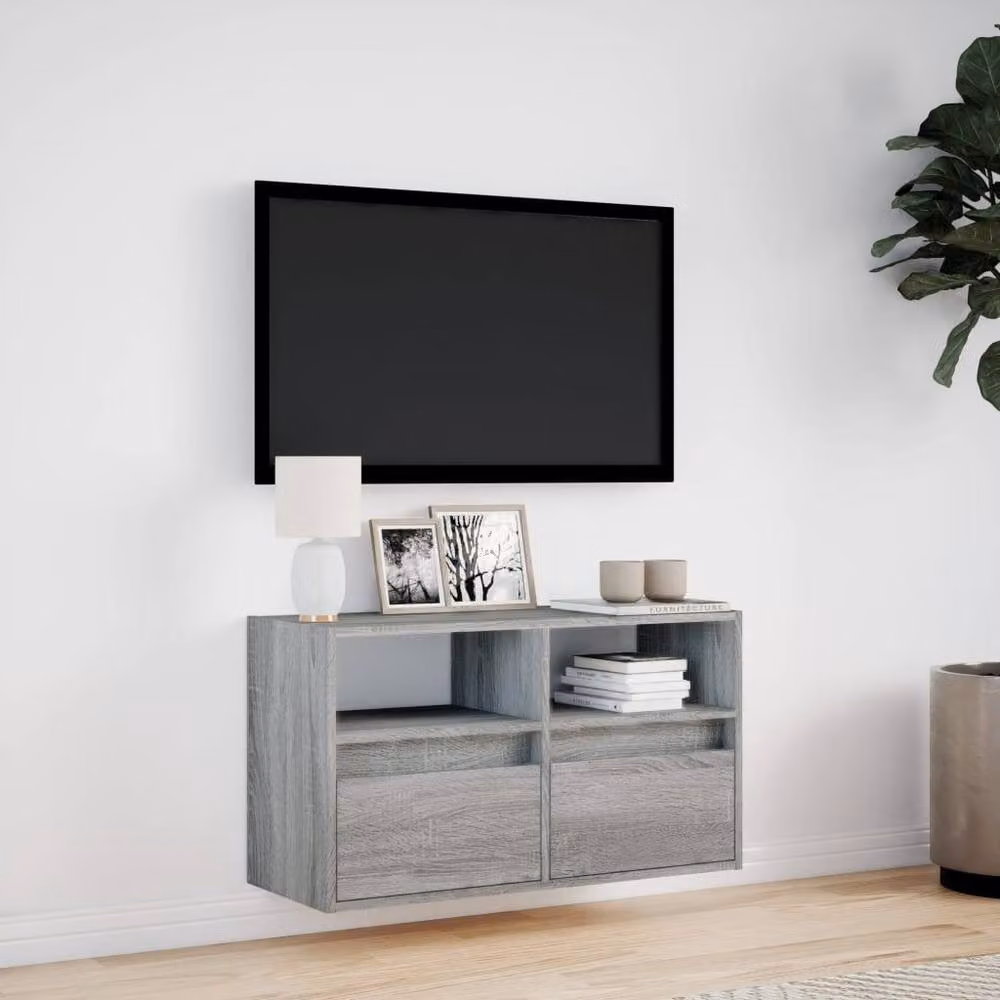 Berkfield Home TV Wall Cabinet with LED Lights in Grey Sonoma, W/D/H: 80 x 31 x 45 cm – 2