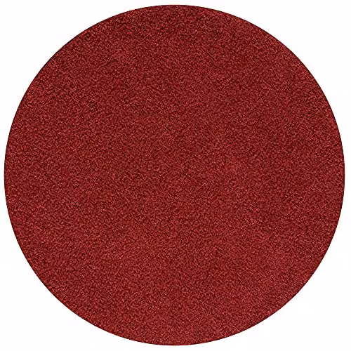 THE RUGS Red Plain Shaggy Round Rug for Living Room and Bedroom, Diameter: 120 cm – 6