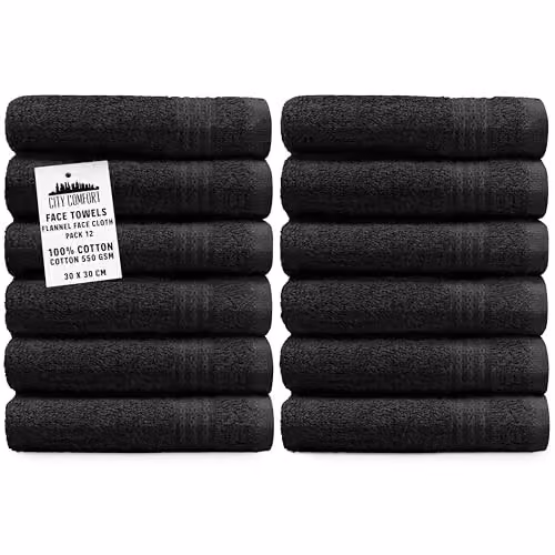 CityComfort Pack of 12 Fluffy Cotton Face Towels in Grey, 30 x 30 cm – 1