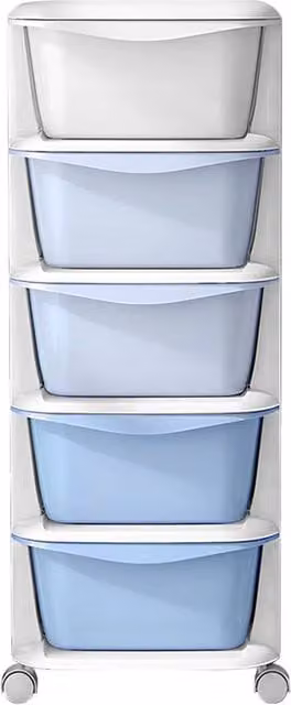Nordara Blue 5 Drawer Rolling Storage Cart with Lockable Wheels and Castors, Blue and White
