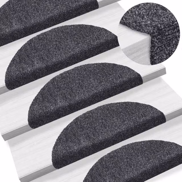 Berkfield Home 15-Piece Self-Adhesive Needle Punch Stair Mats, Dark Grey, W/D/H: 56 x 17 x 3 cm – 1