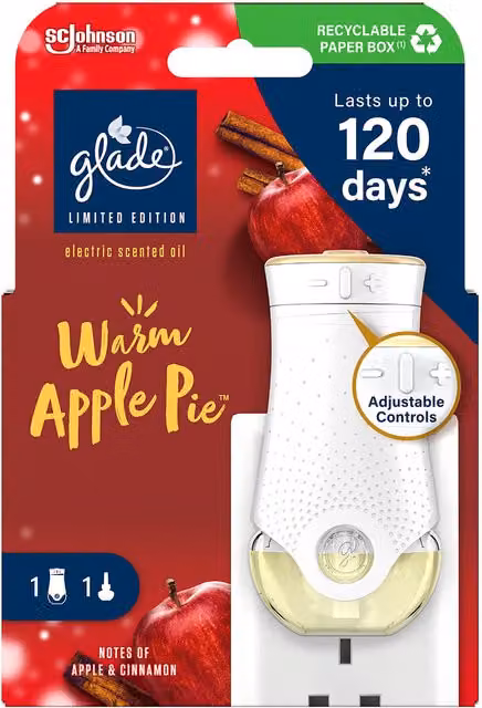 Glade Plug In Air Freshener Starter Kit with Warm Apple Pie Scented Oil Holder and 20 ml Refill, White – 1