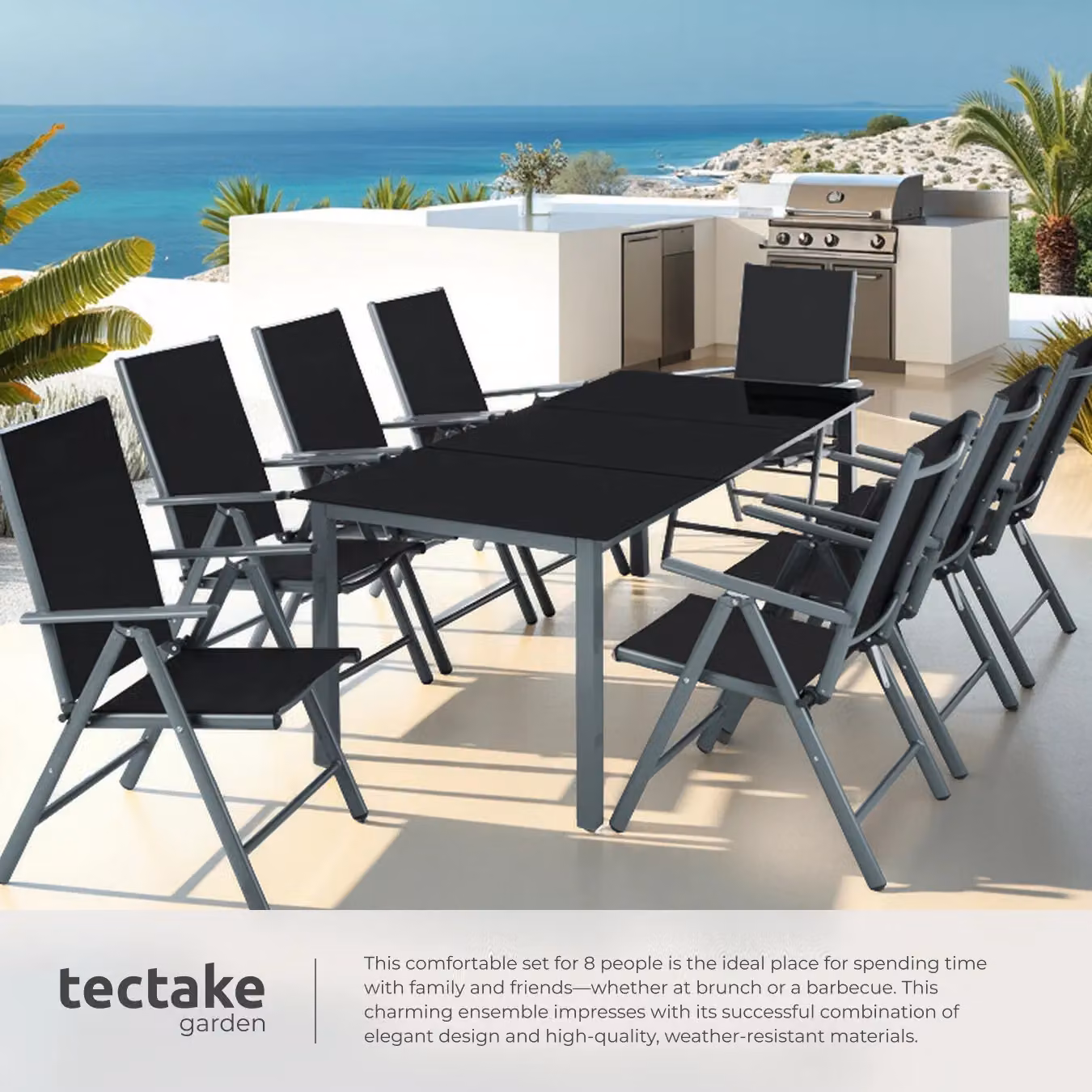 tectake Modern Powder Coated Aluminium Seating Set with Glass Table in Grey – 3