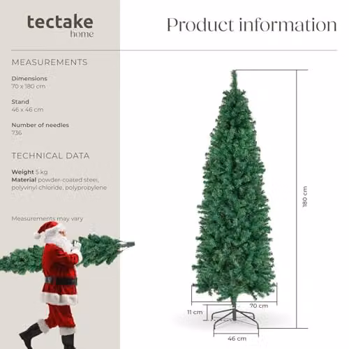 tectake Artificial Christmas Tree in Green with Lifelike Needles and Metal Stand, Height: 180 cm – 6
