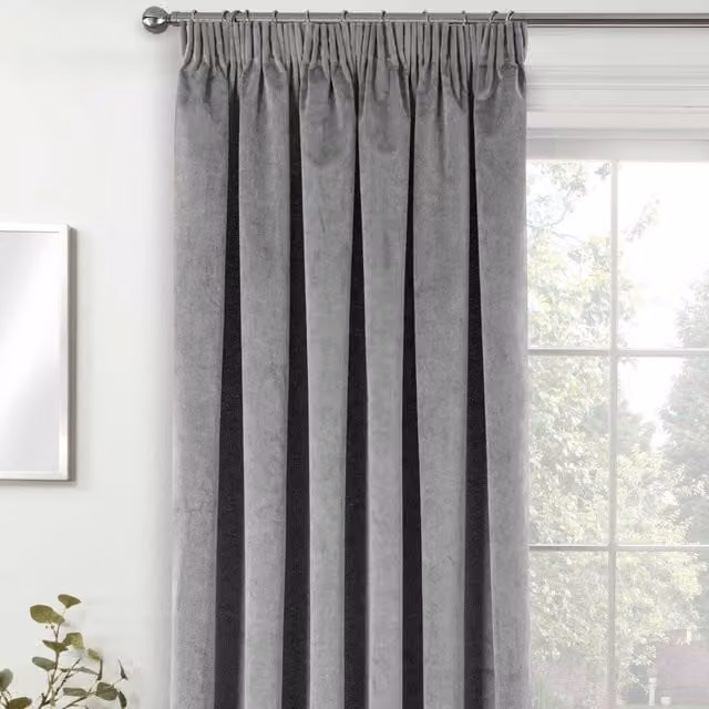 Enhanced Living Grey Velvet 100% Blackout Thermal and Sound Dampening Tape Top Door Curtain Panel, Width: 66 in, Height: 84 in – 1