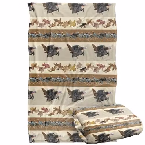 JQ Licensing Autumn Leaf Pattern Super Soft Silky Touch Fleece Throw Blanket, Multicolour, W/D/H: 91 x 147 cm – 1