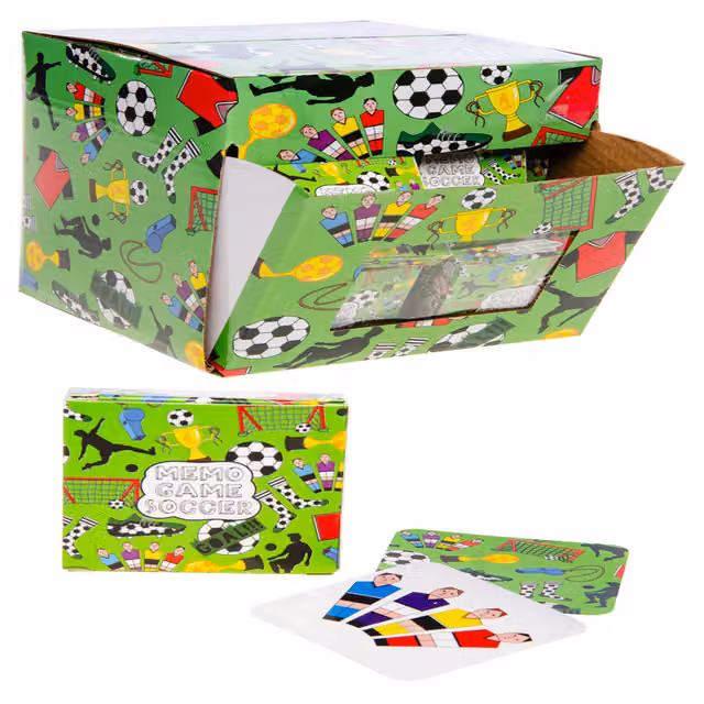 LG-Imports Pack of 12 Soccer Mini Memory Games with 28 Cards in White and Multicolour