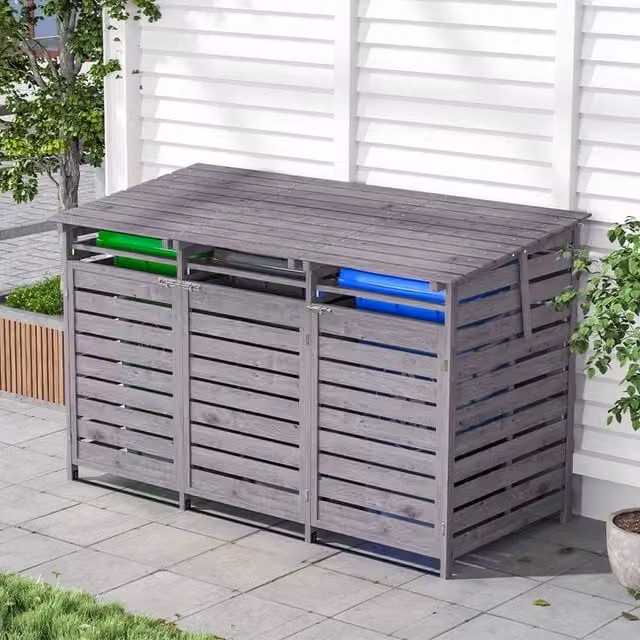 SPETLEK Grey Triple Bin Store Shed with Pent Roof, W: 100 cm, D: 60 cm, H: 122 cm – 1