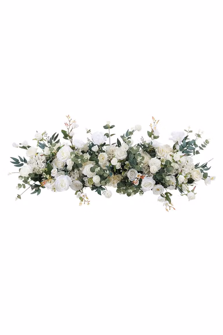 Living and Home White and Green Artificial Floral Row for Wedding Aisle Decor, W/D/H: 100 x 45 x 45 cm