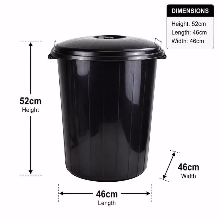 NESTLUNE Set of 3 Heavy Duty Plastic Dustbins with Locking Flip Lids, Black and Multicolour, 70L, H: 100 cm x W: 60 cm x D: 60 cm