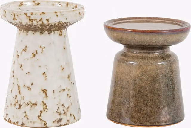 Perch & Parrow Set of 2 Aster Ceramic Glazed Tealight Candle Holders in White and Grey