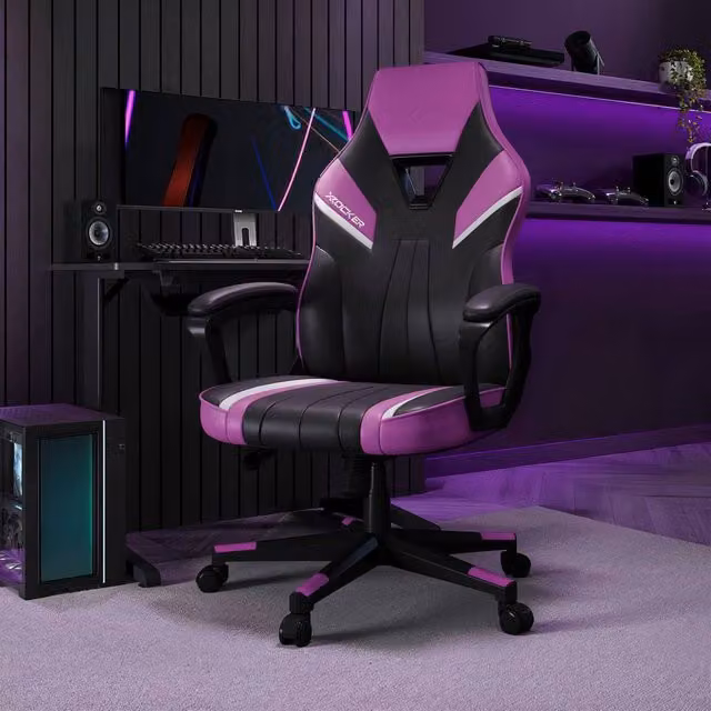 X Rocker Tempest Ergonomic Gaming Chair in Purple with Extra Wide Seat and Synthetic Leather Finish
