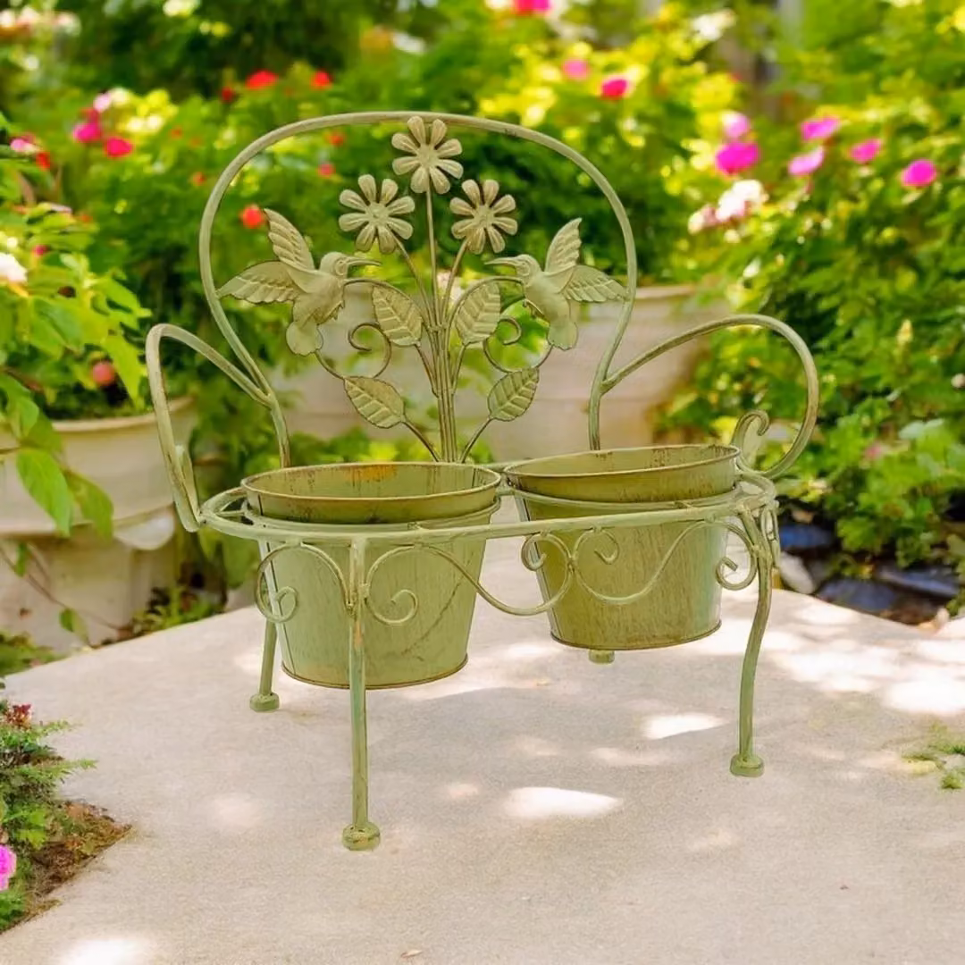 Minster Double Metal Garden Planter Tub in Green, W: 46 cm, D: 29 cm, H: 44 cm – 3