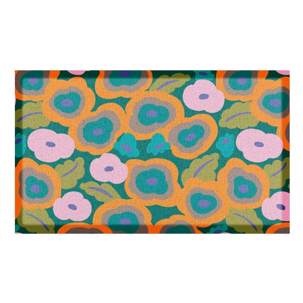 Artsy Mats Elizabeth Olwen Flora Indoor/Outdoor Doormat, Green and Multicolour, W: 90 cm, D: 60 cm – 2