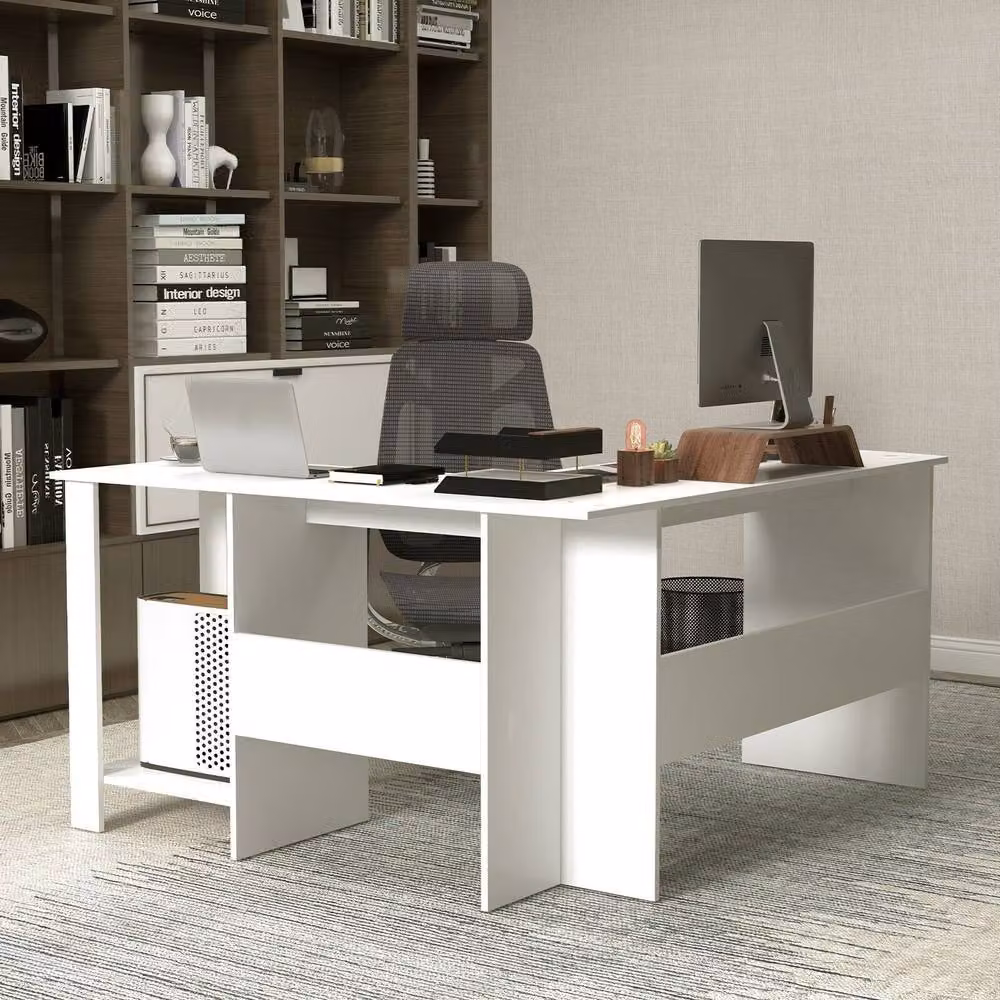 Gymax Modern L-shaped Corner Desk for Home Office in White – 3