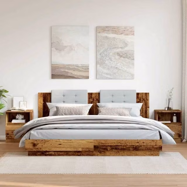 Berkfield Home Classic Bedside Cabinets, 2 Piece Set in Old Wood Brown, W/D/H: 40 x 40 x 50 cm – 1