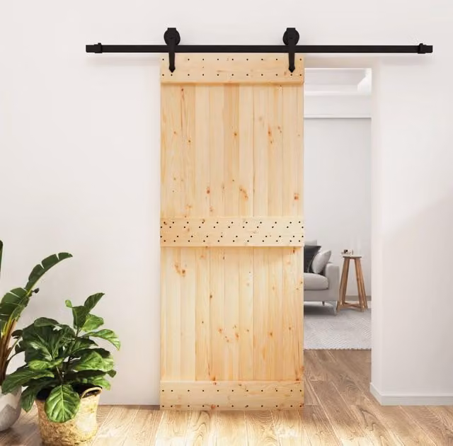 Berkfield Home Rustic Sliding Door with Hardware Set, Solid Brown Wood and Steel, W: 85 cm, H: 210 cm