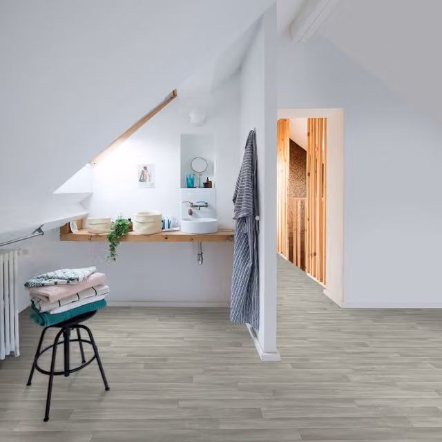Komscape Grey Wood Look Plastic Plank Flooring, Grey