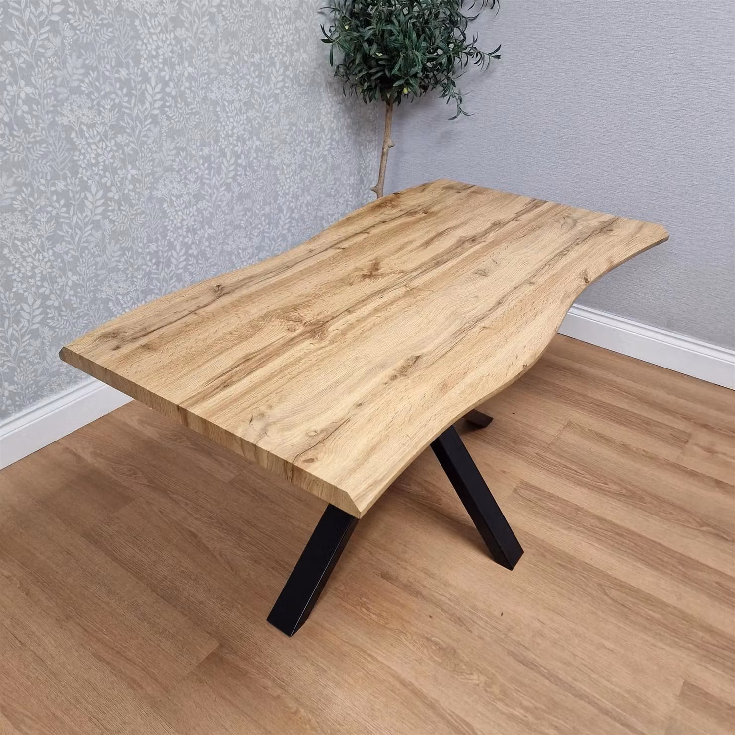 KOSY KOALA Brown Wooden Dining Table with X-Shaped Iron Legs and Rounded Edges, W/D/H: 140 x 80 x 75 cm – 2