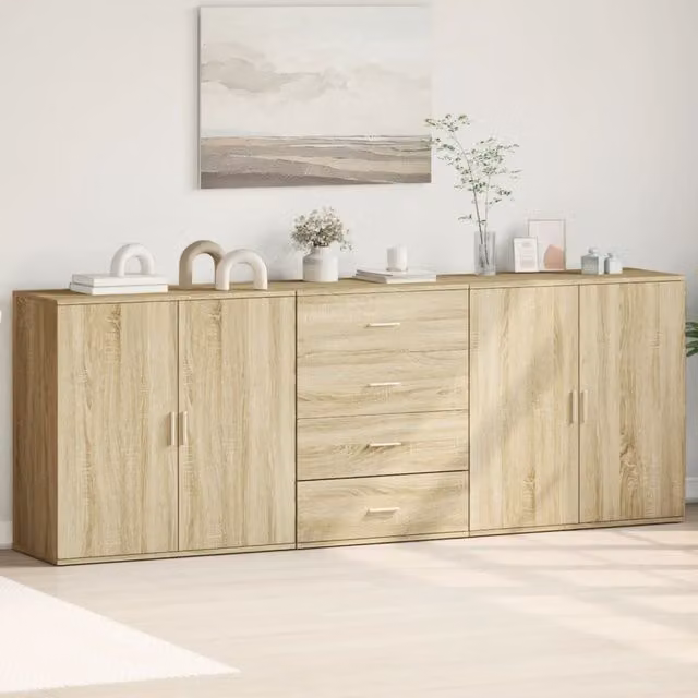 Berkfield Home Set of 3 Modern Sonoma Oak Sideboards in Brown MDF