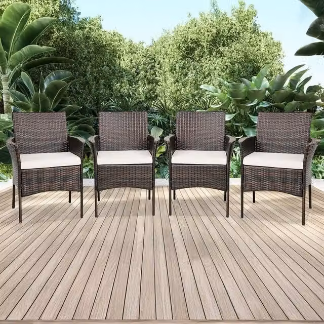 Costway Set of 4 Brown Rattan and Plastic Patio Dining Chairs