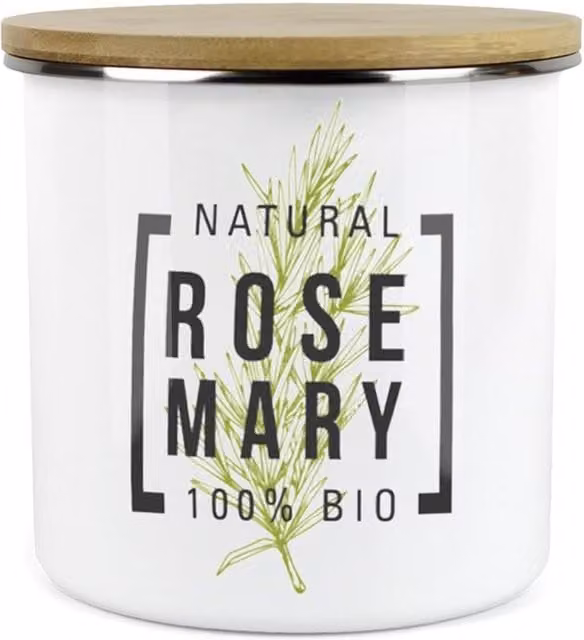 Purely Home Green Label Rosemary Herbs Storage Canister in White and Green Enamel Ceramic