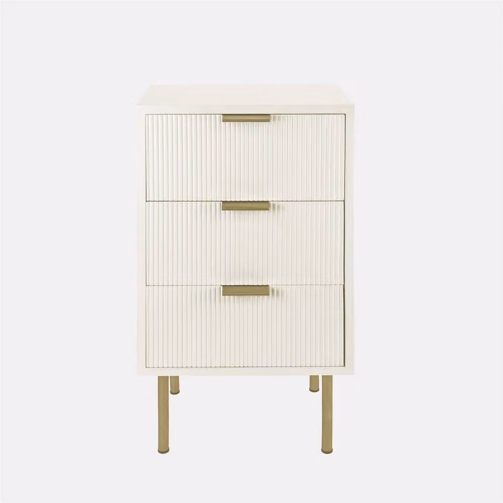 OHS Ribbed 3-Drawer Bedside Cabinet in Cream Engineered Wood Nightstand – 2