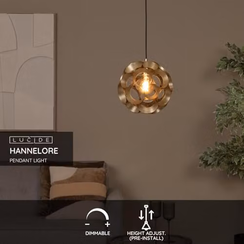 Lucide Hannelore Pendant Light in Matt Gold/Brass, Diameter: 30 cm – 2