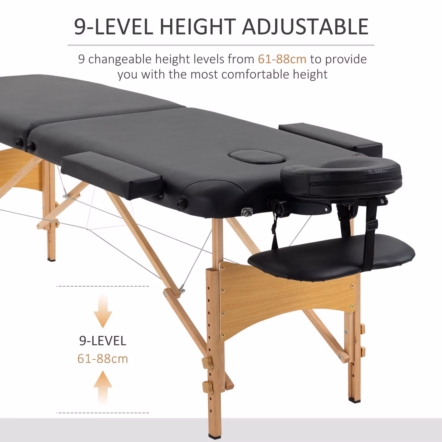 HOMCOM Wooden Folding Spa Beauty Massage Table with 2 Sections and Carry Bag, Black – 4