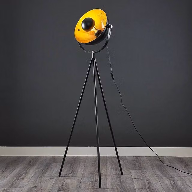 FORGEVIO Modern Metal Floor Lamp in Black and Gold/Brass