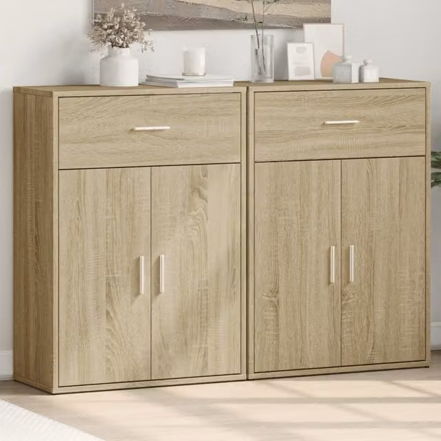 Berkfield Home Set of 2 Modern Sideboards in Sonoma Oak Brown, W/D/H: 60 x 30 x 84 cm