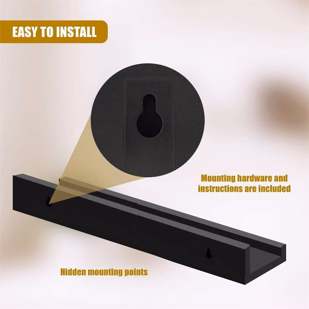 Nordara Set of 3 Black Matt Floating Wall Shelves for Picture and Book Display – 3