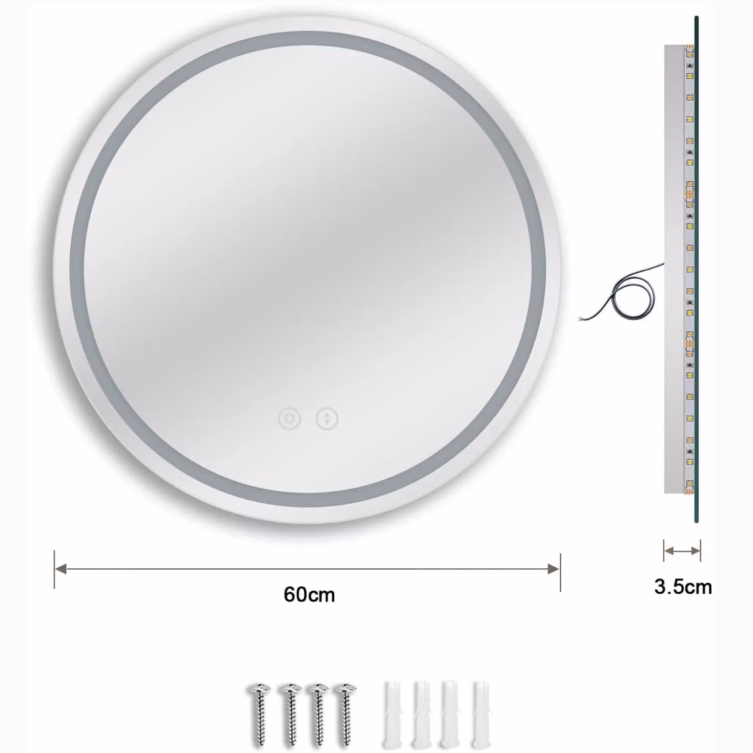 Dprodo Round LED Bathroom Vanity Mirror with 3 Colour Temperatures in White, Diameter: 60 cm – 5