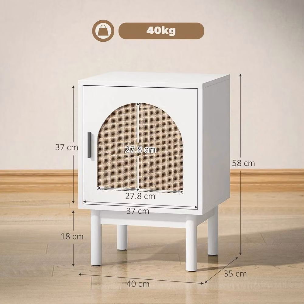 NESTLUNE White Bedside Table with Rattan Door and Adjustable Shelf – 2