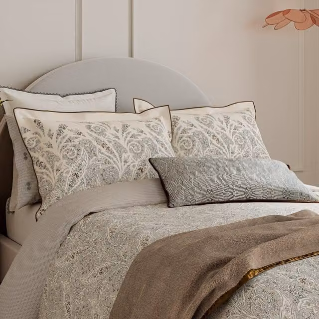Bedeck of Belfast Umma Double Duvet Cover and Pillowcase Set, Charcoal, Gold and Beige, W: 140 cm, L: 200 cm