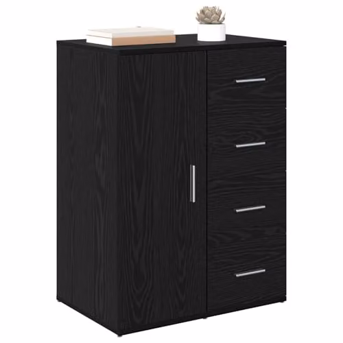 vidaXL Black Oak Sideboard in Rustic Matt Wood Finish, W/D/H: 59 x 39 x 80 cm – 1