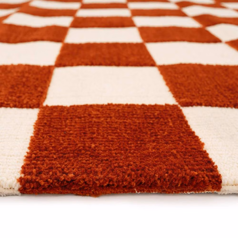 Kukoon Red Retro Checkerboard Hand Tufted Living Area Rug W/D/H: 120 x 170 cm – 4