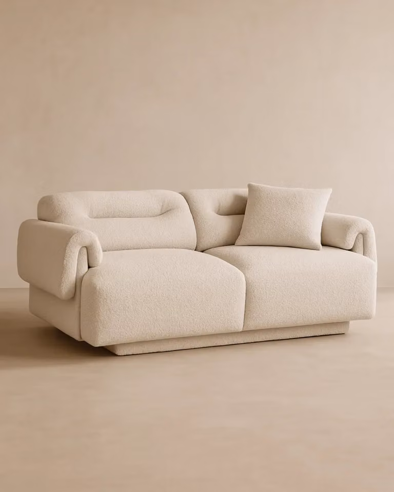 Tommy Franks Frankie 2-Seater Lounge in Chex Polar Bouclé, White and Beige