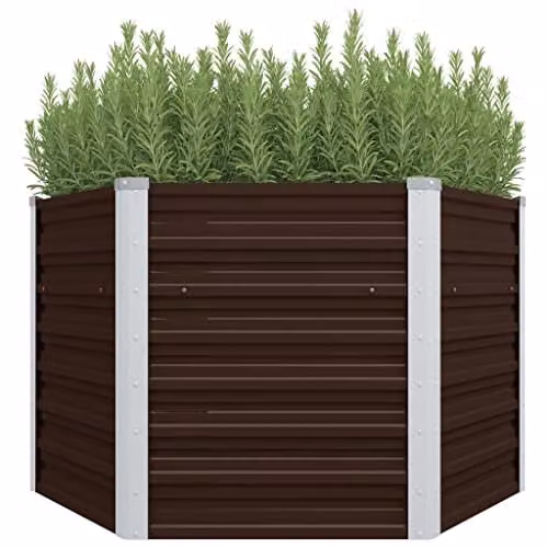 vidaXL Galvanised Steel Raised Bed for Flowers and Vegetables, Brown, W: 129 cm, D: 129 cm, H: 77 cm