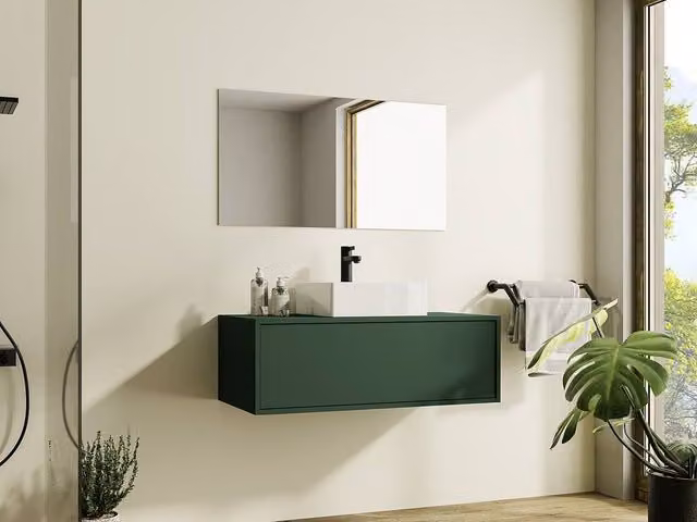 Vente-unique TEANA II Wall-Mounted Vanity Unit in Matt Green, W: 94 cm, D: 47 cm, H: 32 cm