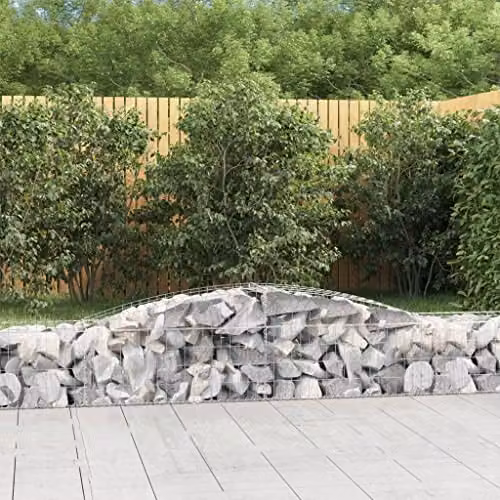 vidaXL 6-Piece Arched Gabion Baskets Set, Silver Galvanised Steel Wire Mesh Stone Baskets for Outdoor Garden Retaining Walls and Planters, W: 400 cm, D: 50 cm, H: 40/60 cm – 2
